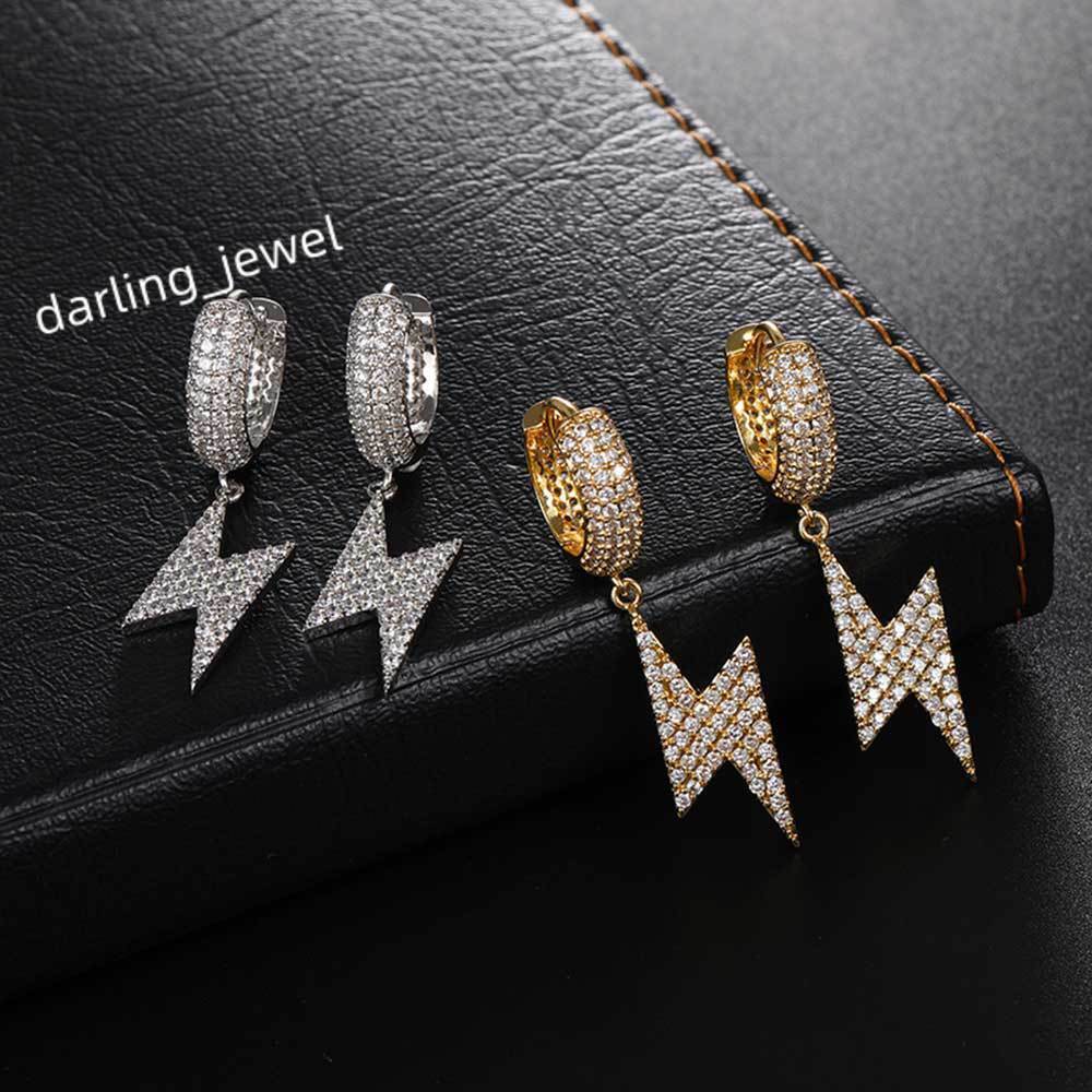 Hot Sale Hip Hop Ring Earrings Lightning Drop Micro Zircon Hip Hop Studs for Unisex