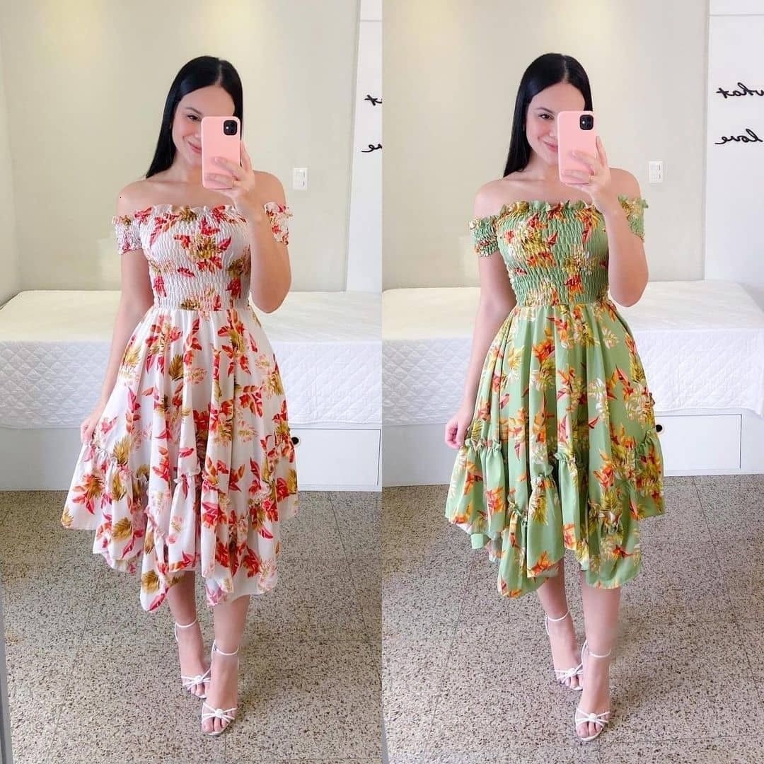 2025 One Shoulder Irregular Off Shoulder Digital Printed Medium Length Dress