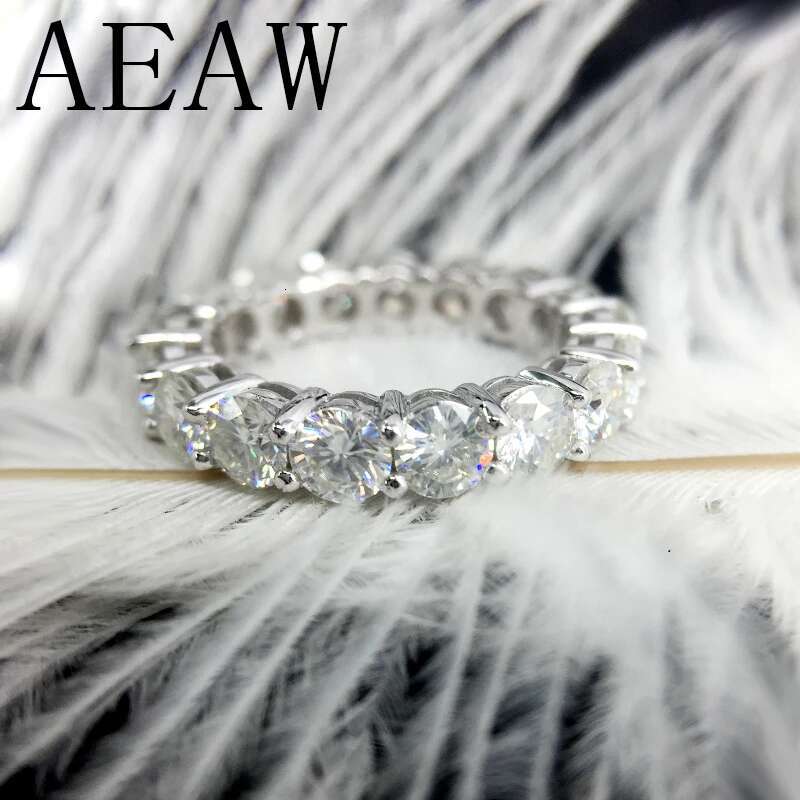 AEAW Solid Platinum 950 Luxury 4mm 5ctw D Color Engagement Ring Wedding Moissanite Full Enternity Diamond Band For Women