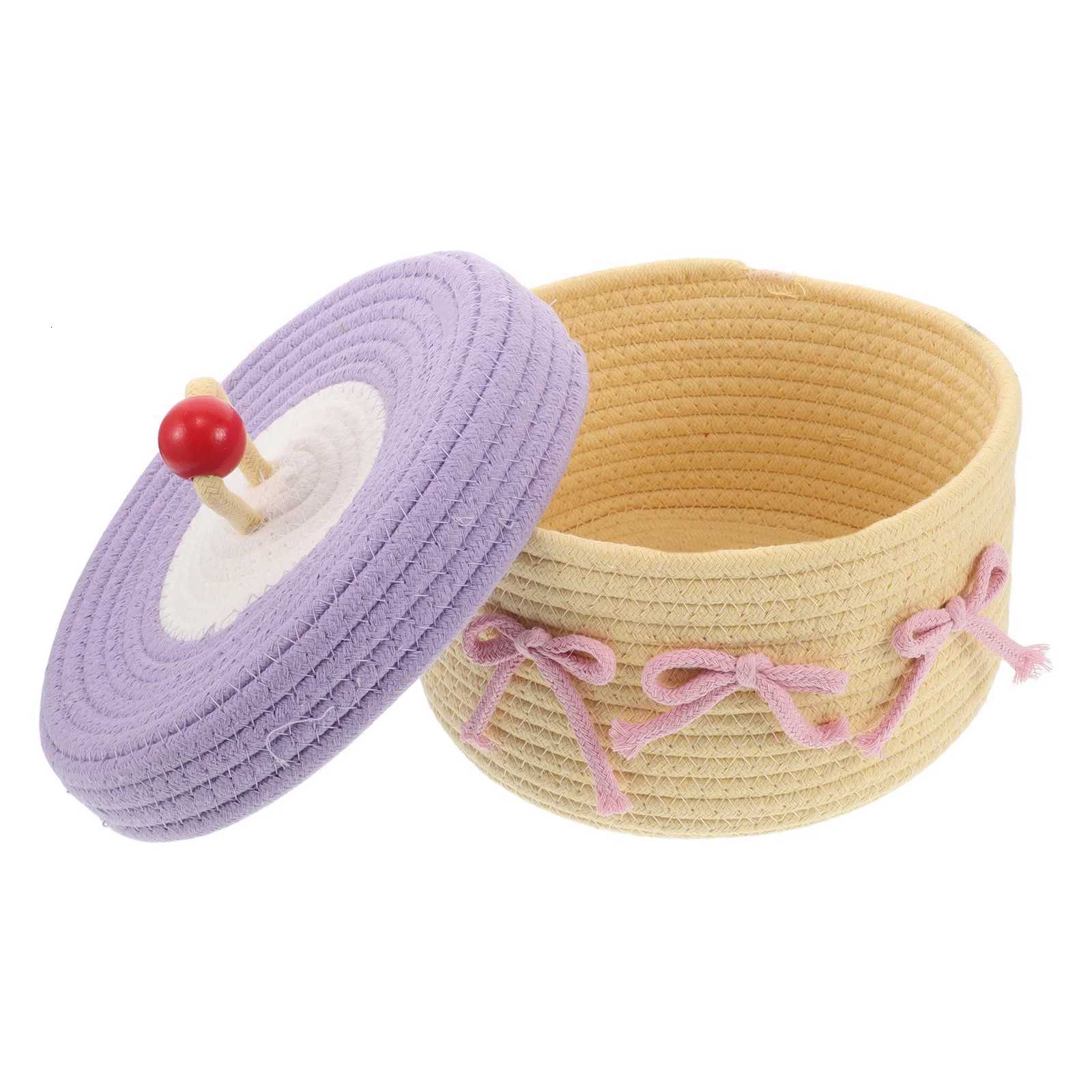 Cute Cotton Rope Woven Storage Basket Large Capacity Lid Decorative Organizer for Jewelry Sundries Bathro He Decor Bin Y251112