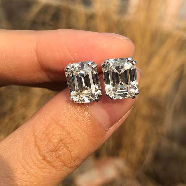 925 Sterling Silver Jewelry Moissanite Diamond Cubic Zirconia 8x10mm White Color Emerald Cut Moissanite Earrings