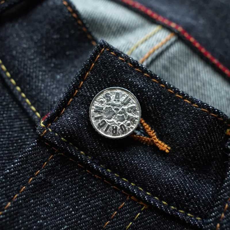 SAUCE ORIGIN 1A915-AG Mens Jeans Selvedge Denim Jeans for Man Silver Button Taper Fit Handmade 15 Oz M251113