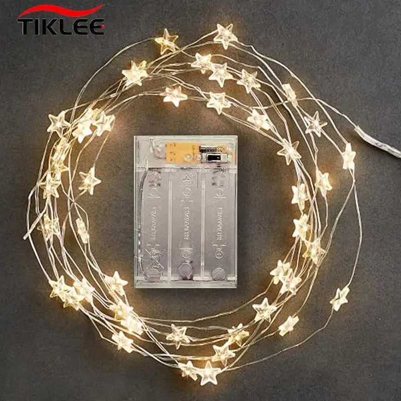 2m/4m/5m Christmas STARS Fairy Lights for Bedroom String Battery Powered Adapter Lights Garland Wedding Party Decoration Holiday M251113