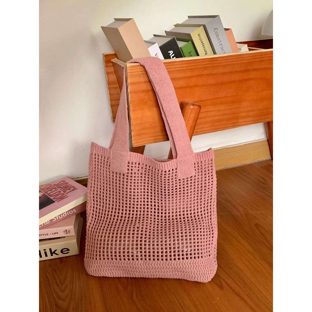 Summer niche versatile knitted simple woven mesh hollowed out women's shoulder bag, tote handbag