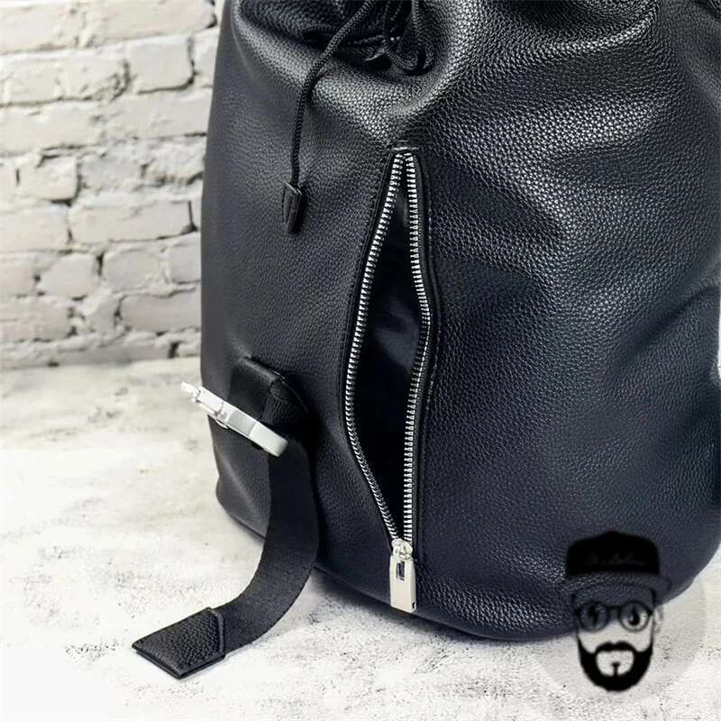Black Metal Bucket Leather With Large Capacity And Simple Design ALYX Backpack