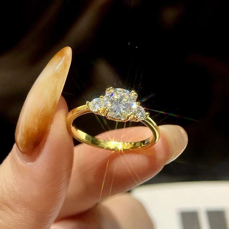 GRA 1.2CT Moissanite Rings for Women 925 Sterling Silver 18K Gold Double Round Solitaire Diamond Halo Ring Wedding Fine Jewelry