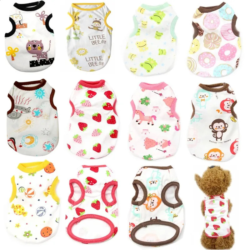 Thin Ventilate Dog Sweatshirt Pet Clothing Cute Dog Vest Chihuahua Bichon Costume Cotton Print Cat Shirt Summer 250407