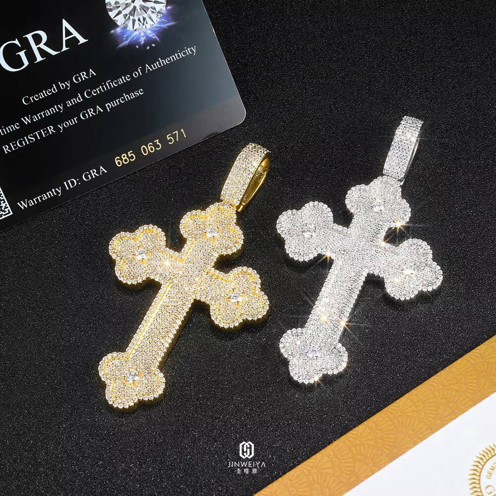 Factory Directly Sale Hiphop S925 Iced Out VVS Zircon/Moissanite Cross Pendant Solid Back High Quality Hip Hop Jewelry