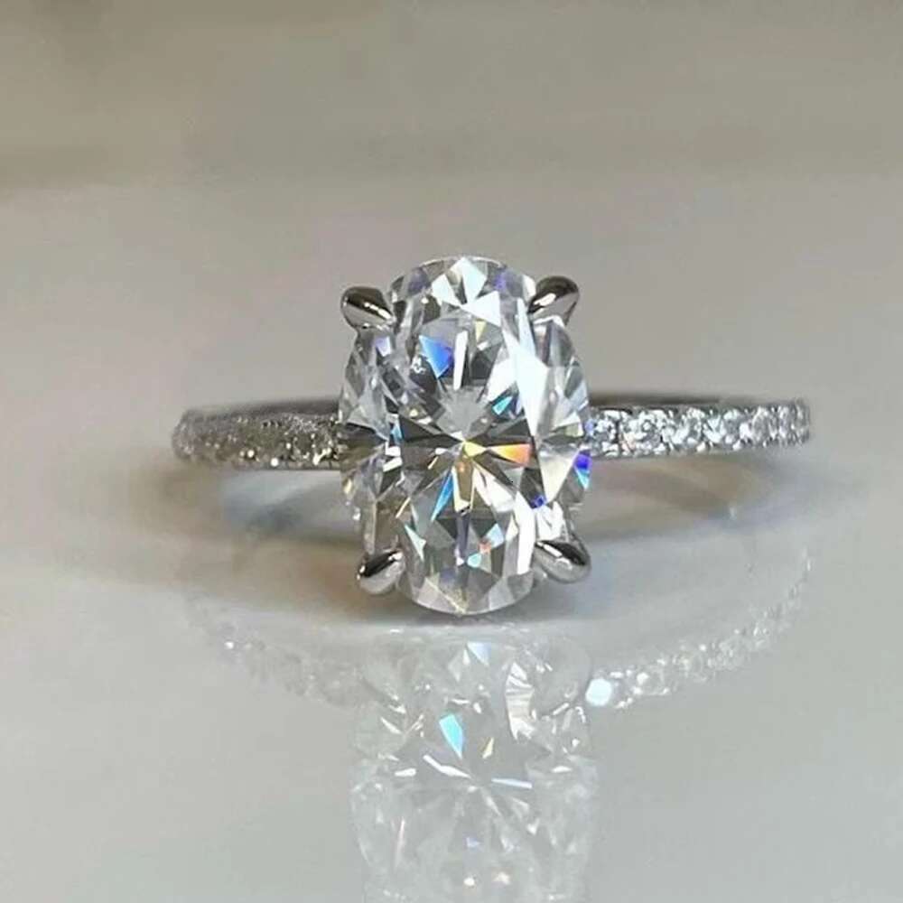 4.5CT Oval Cut Full Moissanite Rings for Women Sparkling Diamond S925 Sterling Silver Plated 18K Wedding Band Jewelry With GRA