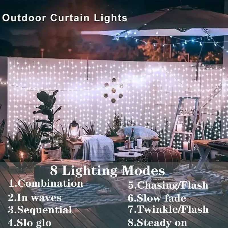 LED Solar Curtain String Lights Outdoor Waterproof Garden Wall Decoration Fairy Garland 8 Lighting Modes Christmas Lighting M251113