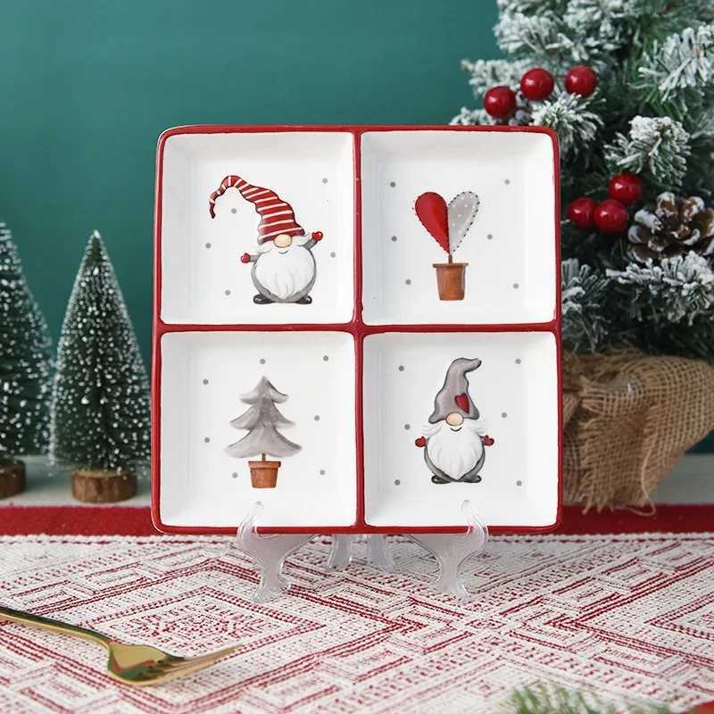 Christmas Nordic Square Ceramic Divider Plate Nordic Santa Claus Plate Christmas Decorative Tableware Ceramic Snack Plate Holiday Ornament Y251113