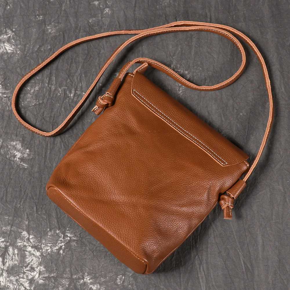 LUOKIR New Genuine Leather Womens Crossbody Bucket Bag Top Layer Cowhide Shoulder Bag Vintage Fashionable Mobile Phone BagW251112
