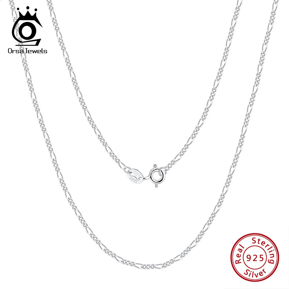 ORSA JEWELS Soild 925 Sterling Silver 1.7mm Figaro Chain Necklace Women Men Simple Figaro Link Chain Choker Lobster Clasp SC27 250407