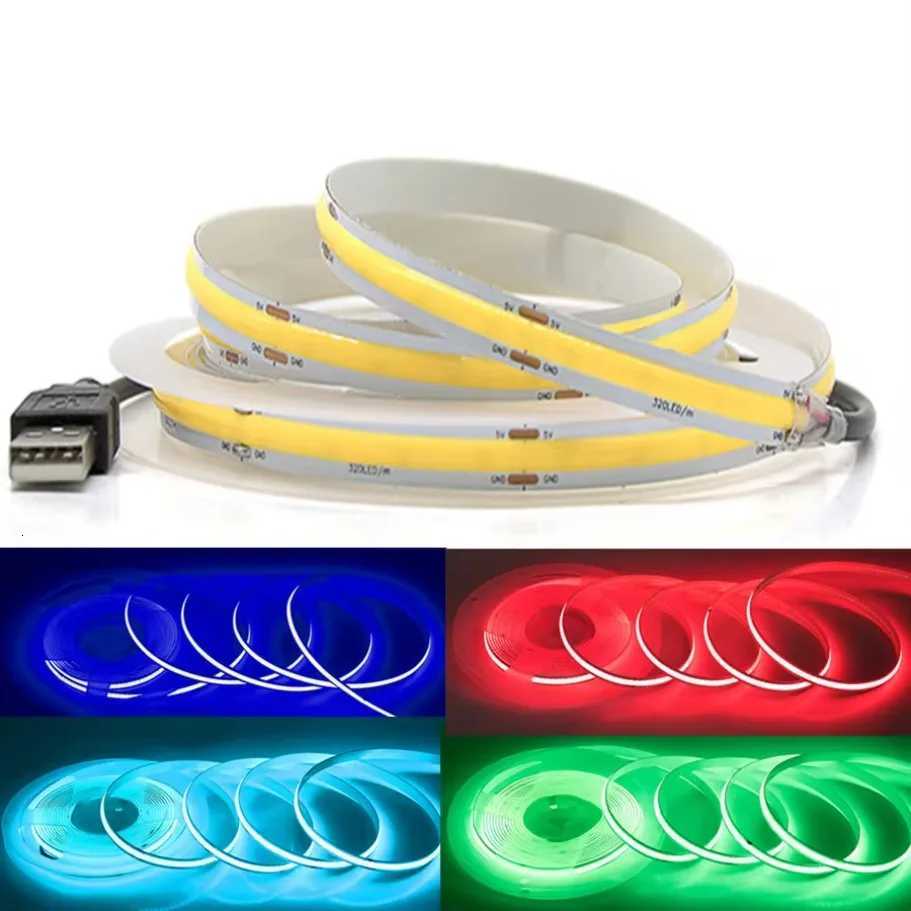 USB COB Lamp Strip DC5V 320LEDs/M White/Red/Pink/Ice Blue/Yellow Cabinet Light Lamp TV Backlight Flexible Ribbon Rope LED Strip W251112
