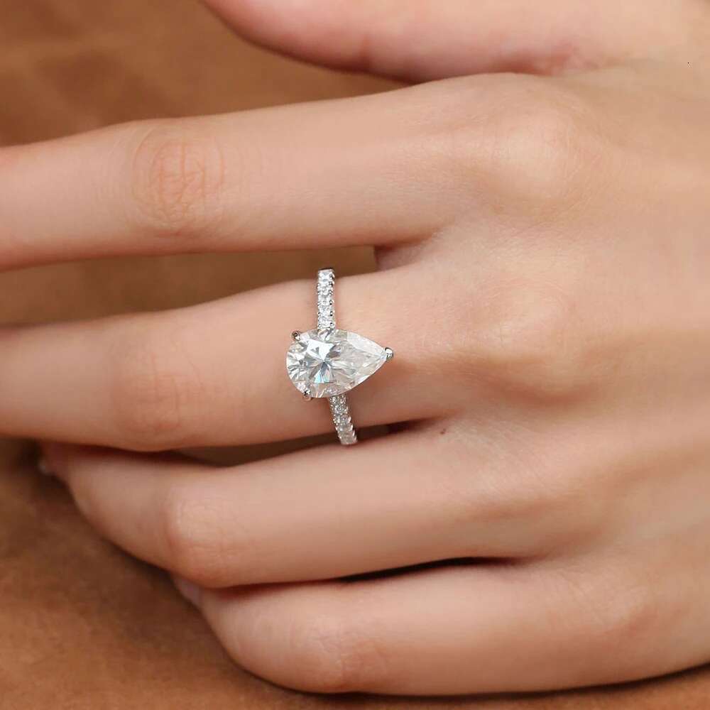 8*12mm D Color Pear Shaped Moissanite Engagement Rings for Women Sparkling Lab Diamond 925 Sterling Silver Wedding Band Jewelry
