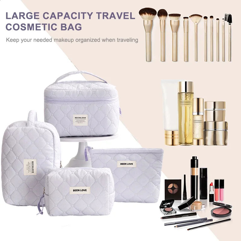 Womens Makeup Bag Quilting Womens Makeup Bag Portable Zipper Cosmetics Travel Organizer Womens Handbag 250410