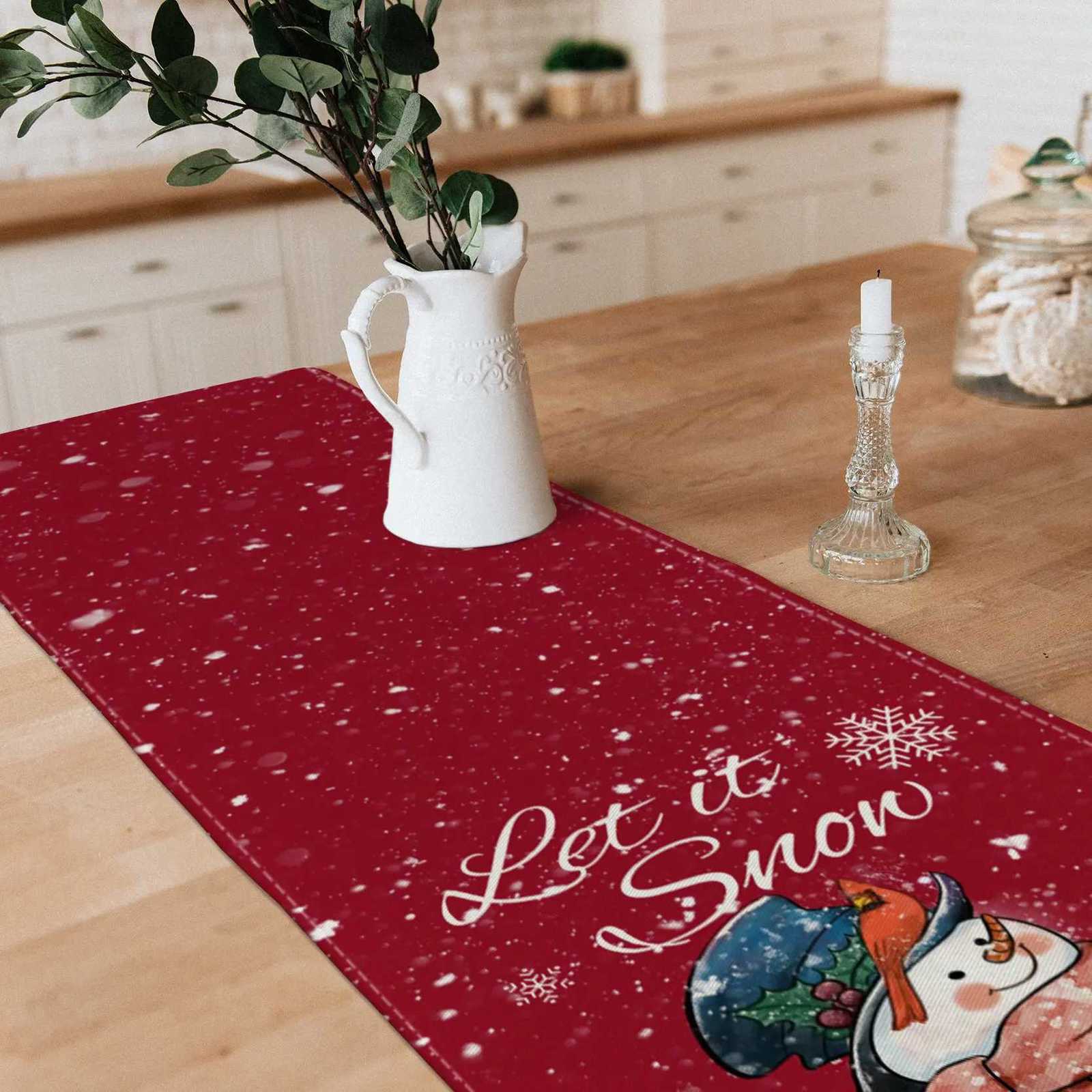 Christmas Let it Snow Table Runner Printed Winter Table Decoration Christmas Table Flag Festival Decoration Christmas Table Decoration Y251113