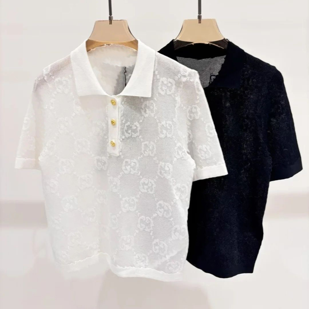 new Women Knits women's Polos sweater Short sleeve round neck high end top letter Embroidery Women's short sleeved shirt Leisure Party Knit S-L