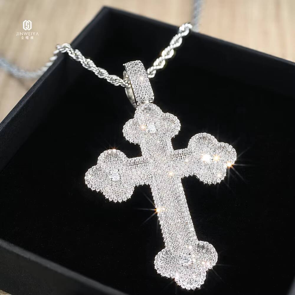 Factory Directly Sale Hiphop S925 Iced Out VVS Zircon/Moissanite Cross Pendant Solid Back High Quality Hip Hop Jewelry