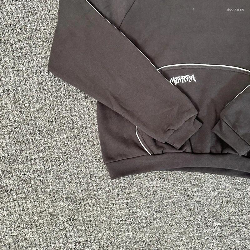 Men's Hoodies Gray Hoodie High Street Striped Patchwork Iron Solid-color Embroidered Men Women Sweatshirts Harajuku