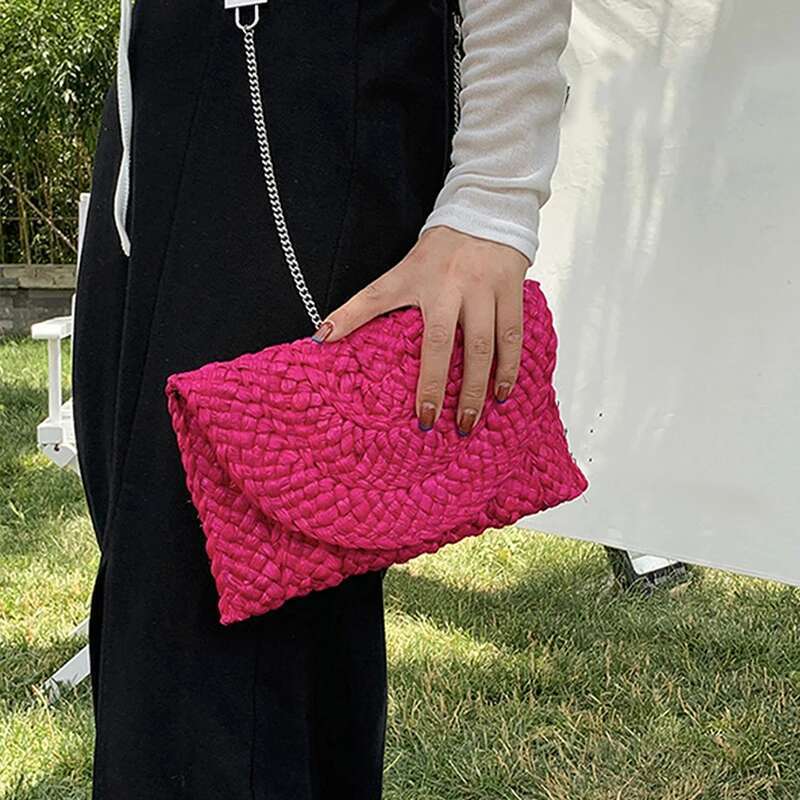 Handmade Beach Bag Women Fashion Flap Envelope Bags Summer Beach Bag Handmade Wallet Straw Knitted Handbag Lady Coin Phone Long Purse Clutches Kq1