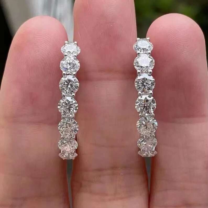 Sterling Silver S925 Round cut shared prongs Hoops Earrings Moissanite 3ctw daily wear earrings Dainty Jewelry for Women gifts
