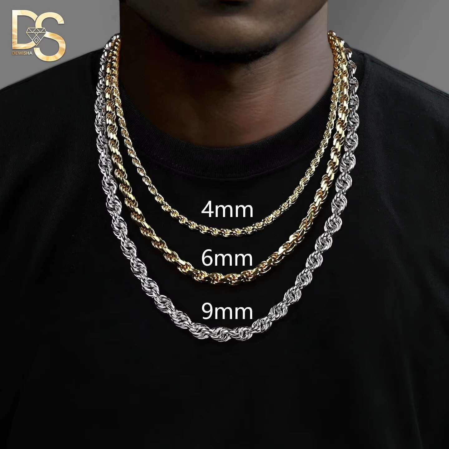 Custom Rope Chain 14k 18k Gold Plated 925 Silver Full Iced Out Moissanite Diamond 6mm 8mm 10mm Cuban Link Chain Necklace