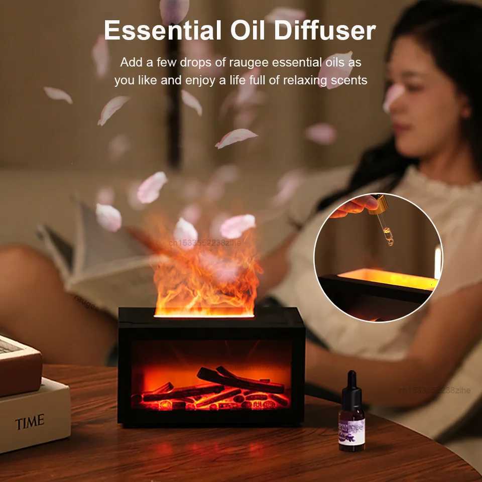 Air Aroma Humidifier Essential Oils Humidifier Flame Fragrance Diffuser Home Mini Fireplace Aromatherapy Diffuser With LED Light Y251113