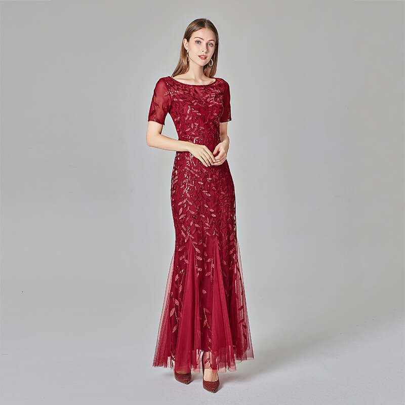 Designer Spring/Summer 2025 Banquet Host Slim Fit Mesh Sequin Evening Fish Tail Dress Female