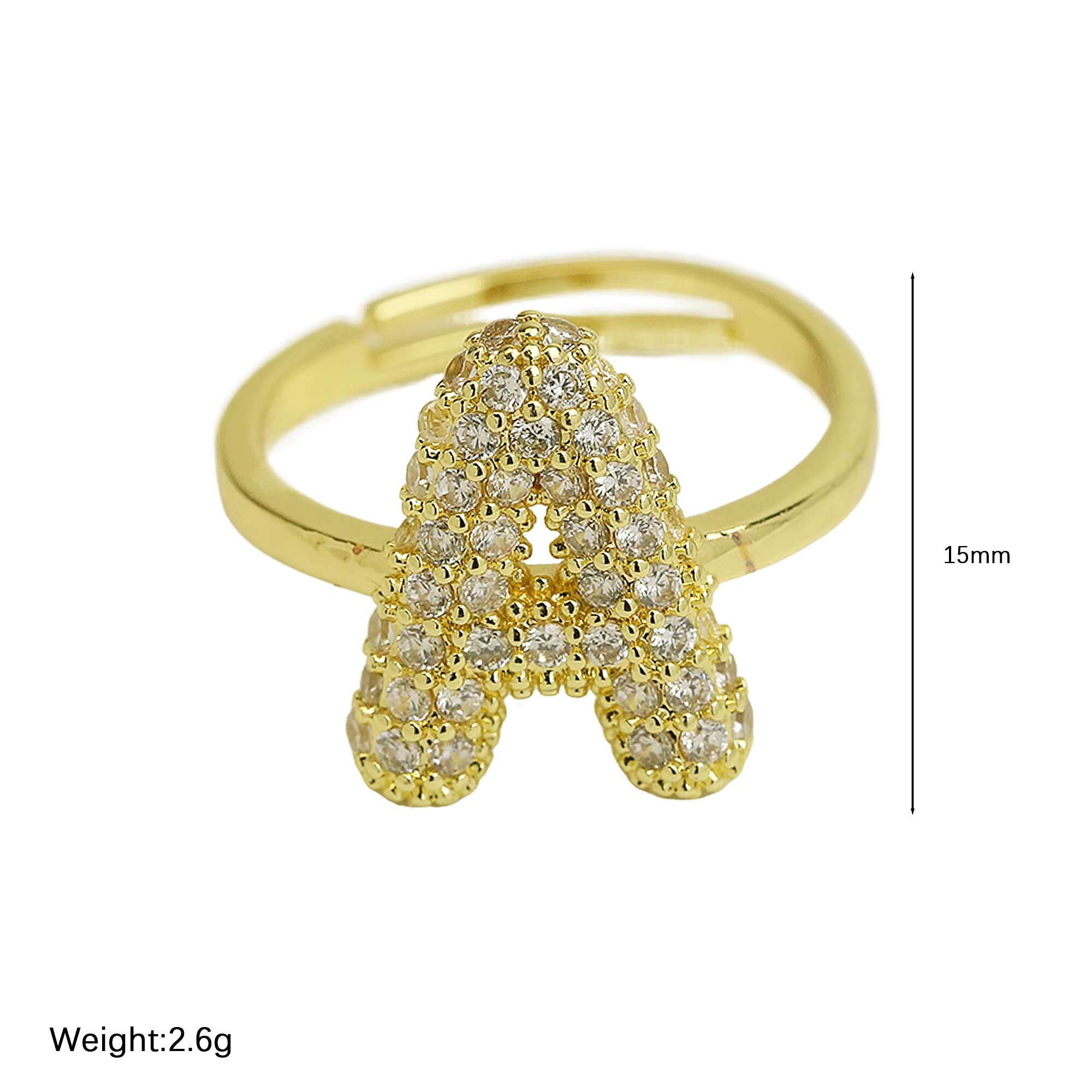 Jewelry Hip Hop Initial Letters Openable Ice Out Cubic Zirconia Letter Ring