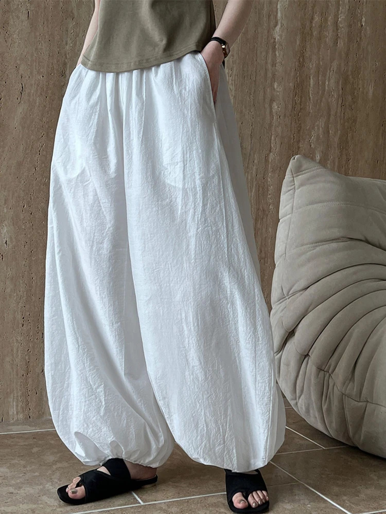 Oversized Bloomers summer elegant and fashionable womens lantern pants casual loose breathable cotton wide leg pants 250411
