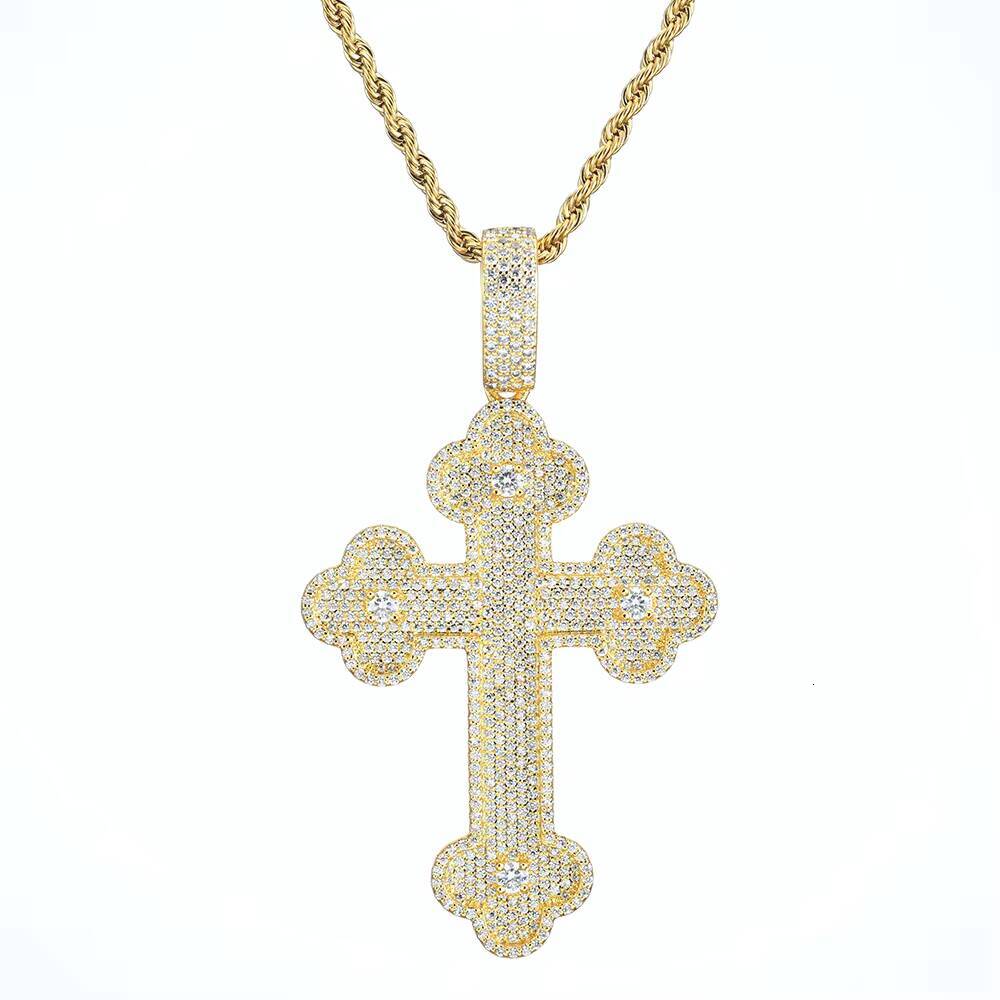 Womens 925 Sterling Silver Gold Plated Zircon Real Diamond Cross Pendant Chic Crucifix Charm Necklace Brass Base Jewelry