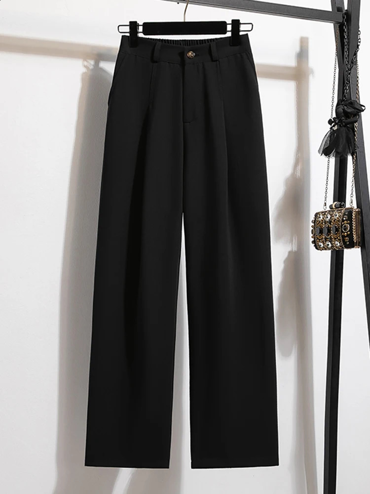 High waisted womens suit pants straight office ladies Korean fashion mens casual button loose womens black pants 250411