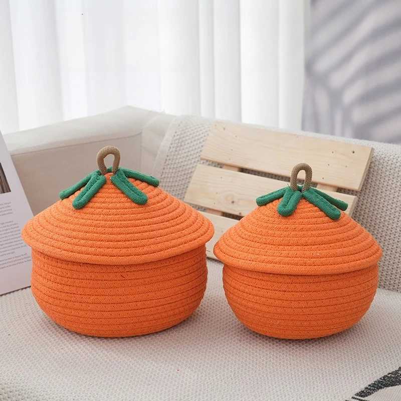 Cotton Rope Pumpkin Large Capacity Storage Basket with Lid Dust-Proof Clutter Storage Box Suitable for Living Ro Bedro Y251112
