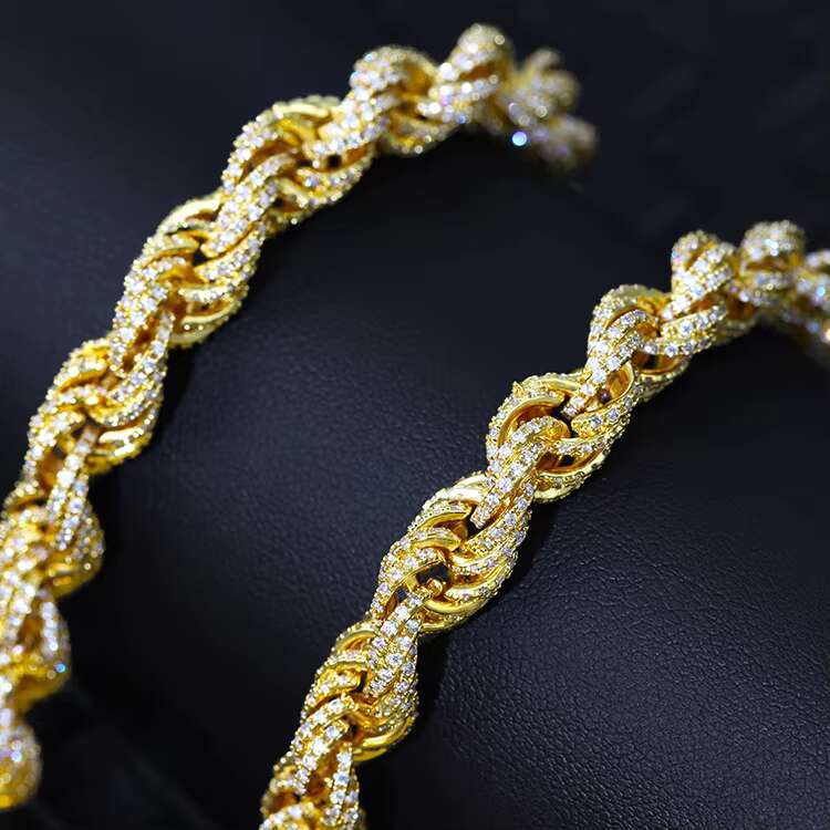 Yu Ying Custom Hand Make VVS Moissanite Diamond 8mm Gold Plated 925 Solid Silver Rope Chain for Cuban Link Chain