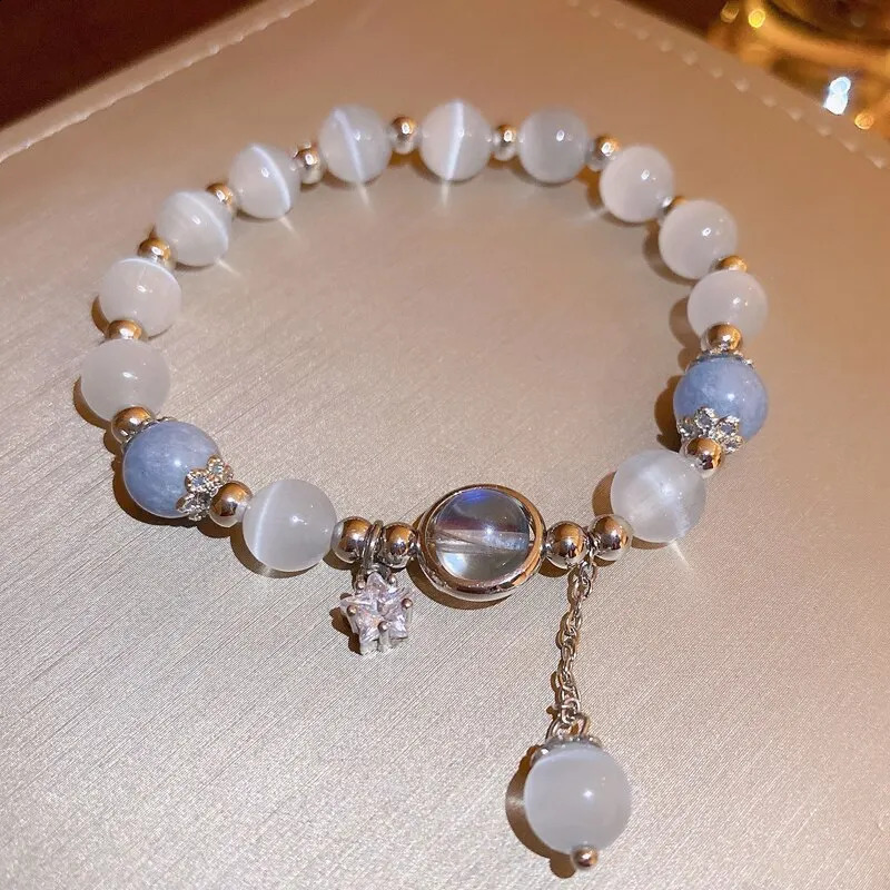 Blue purple opal bracelet womens sparkling crystal moon star pendant wristband jewelry 250410