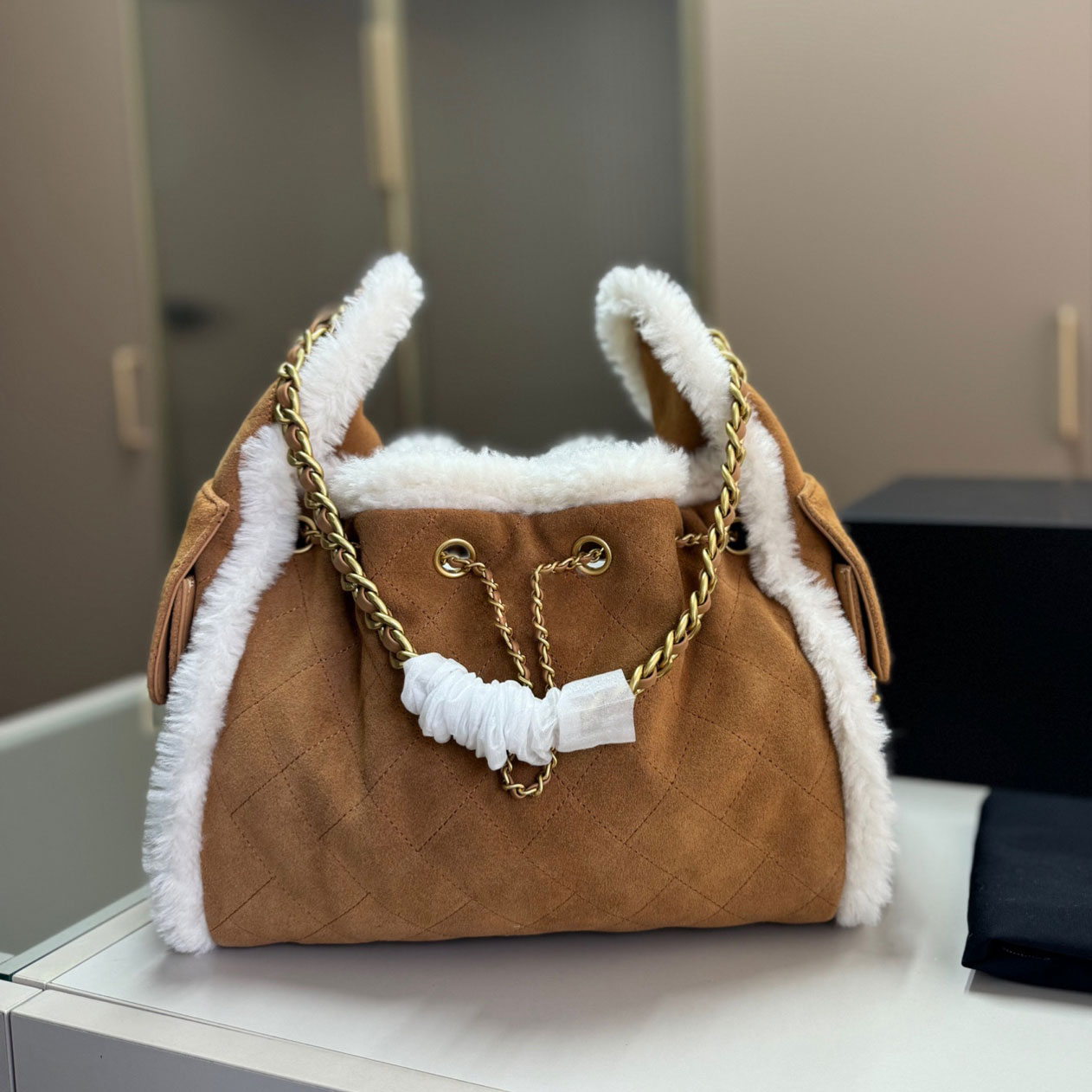 25c Hobo Bag Fall Winter New Arrival Plush Bag Designer Brown Plush Teddy Bear Bag Drawstring Tote Bag Underarm Bag Shoulder Crossbody Bag Shopping Tote Weekend Bag