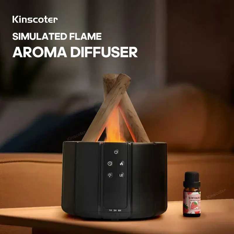 KINSCOTER Simulated Flame Aroma Diffuser Bonfire Air Humidifier Ultrasonic Cool Mist Maker Fogger LED Essential Oil Lamp Difusor Y251113