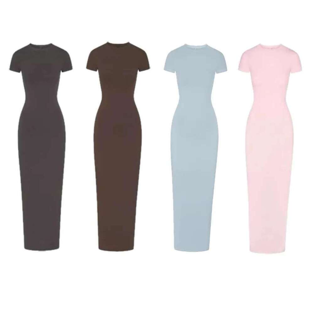Women's Wear Slit Thread Hip Dress Short Sleeve Long Skirt
