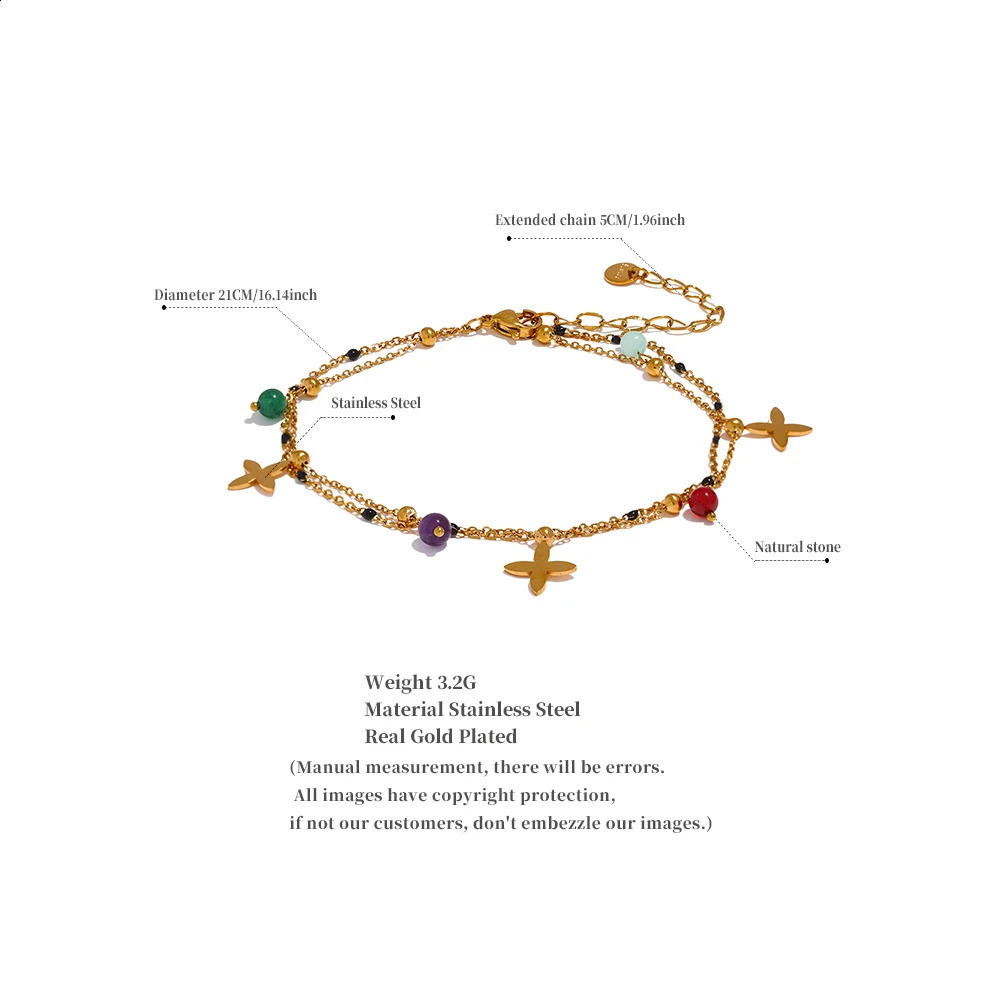 Yhpup Colored Natural Stone Bead Flower Chain Stainless Steel Beach Anklet Suitable for Women Exquisite Summer Jewelry Bijoux Women 250408