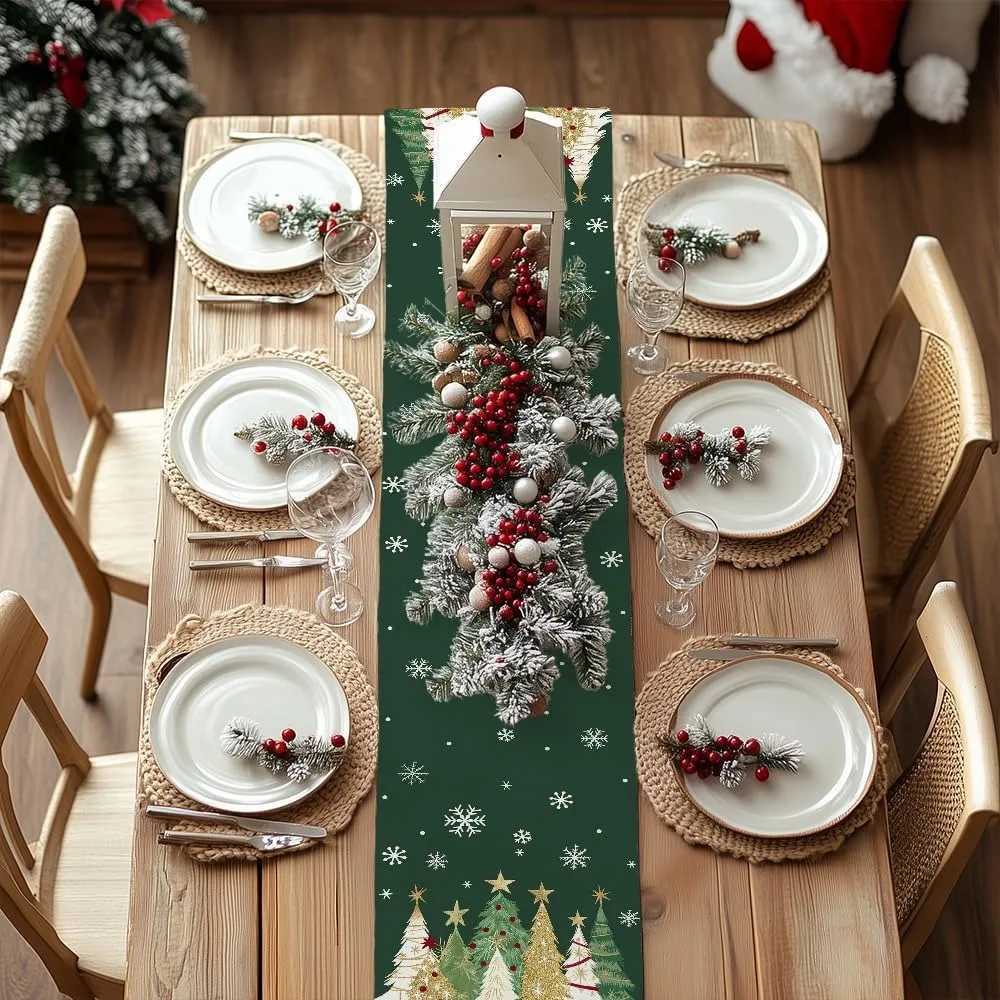 Christmas Christmas Tree-Printed Green table flag Festive Dcor for Your Holiday Meals New Year home party decoration Y251113