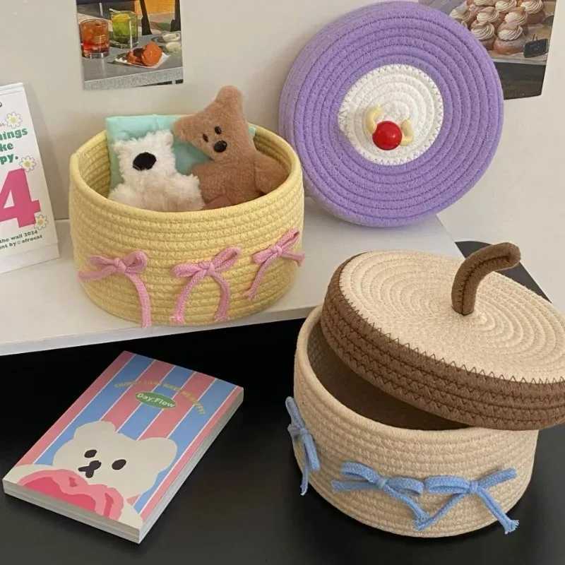 1PC Cotton Rope Storage Basket with Lid Non-Woven Fabric Dustproof Decorative Organizer for He Desktop Bathro Y251112
