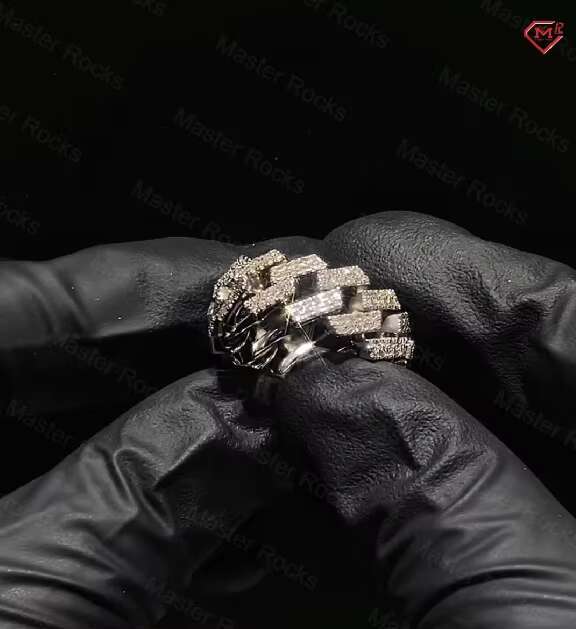 Popular Rings for Men Iced Out Straight Edge Cuban Ring 925 Sterling Silver VVS Moissanite Ring