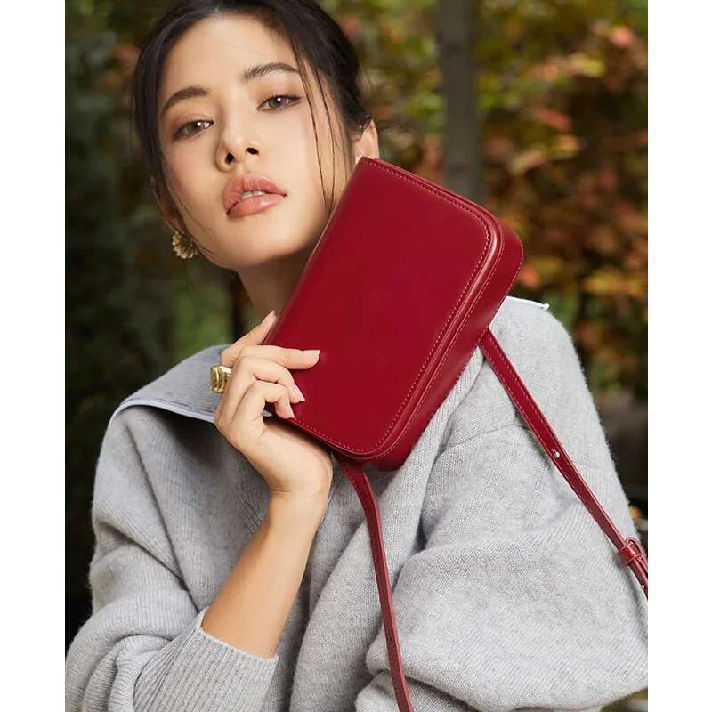 Genuine Leather Women Small Square Retro Handbags High Quality Ladies Phone Bag Solid Color Shoulder Messenger Bags