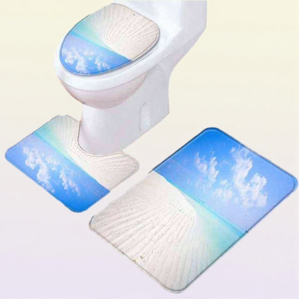 Thregost 3Pcsset Scenic Pattern Bath Mat Toilet Rug Bathroom Soft Absorbent Mats Microfiber Shower Tub Rugs Toilet Floor Carpet L