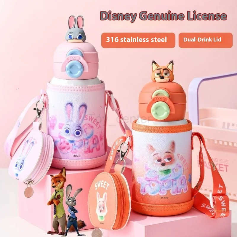 Disney Cartoon Zootopia Judy Nick Insulated Cup 316 Stainless Steel Tumbler Double lid Childrens Thermos Cup With Cover Straw H251203