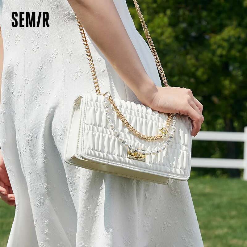 Semir Women Elegant And Versatile Crossbody Stylish Shoulder French-Style White Pearl Chain Bag