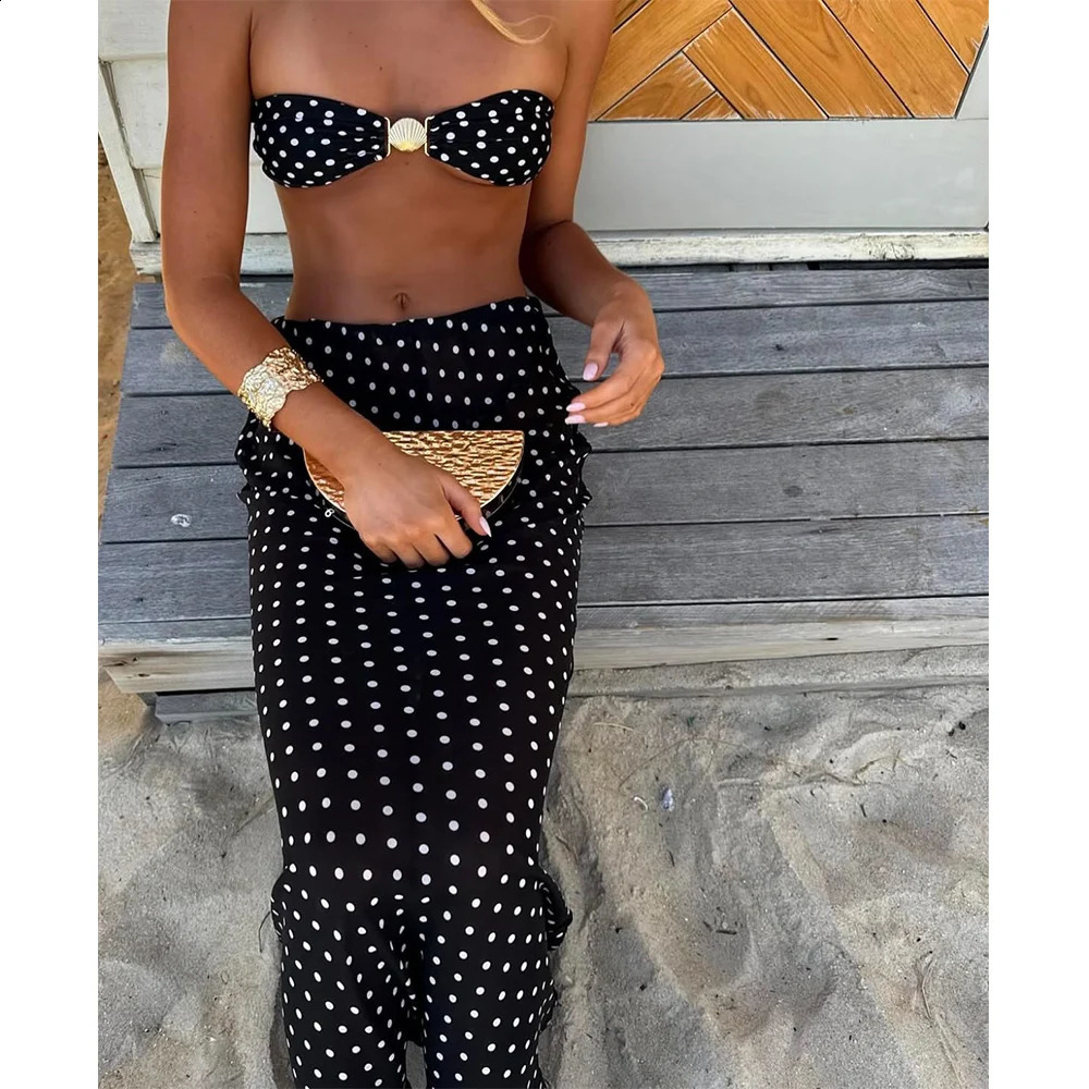 Bandeau Dot 3 Pieces Sexy Bikini With Long Skirt Women Swimsuits Female Swimwear Bathing Suit Swimming Suits Beachwear Biquini 250410