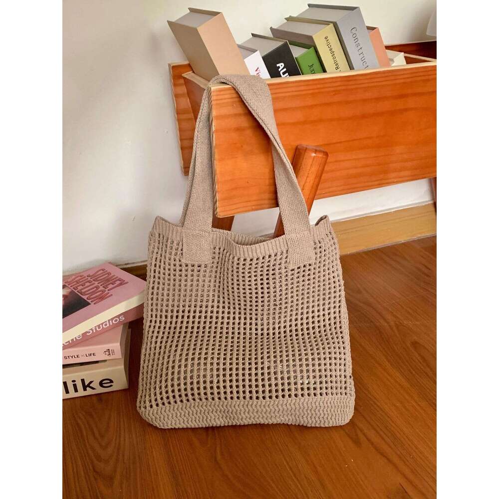 Summer niche versatile knitted simple woven mesh hollowed out women's shoulder bag, tote handbag