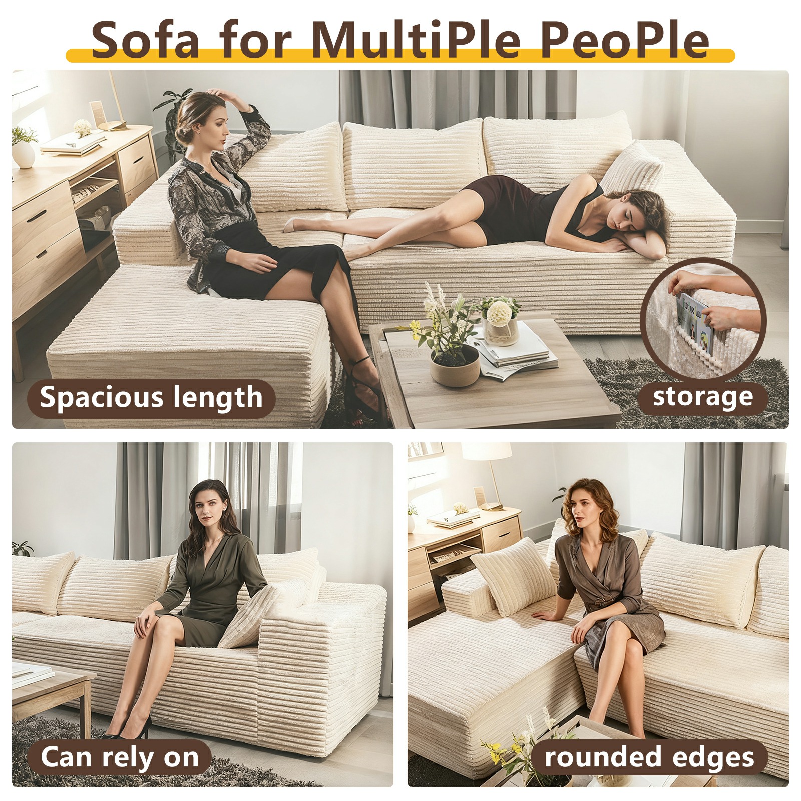 Relax in Comfort Cloud-Like Corduroy Sectional Sofa with Chaise and Built-In Storage Cloud-Like Corduroy Sectional Sofa with Chaise and Built-In Stora